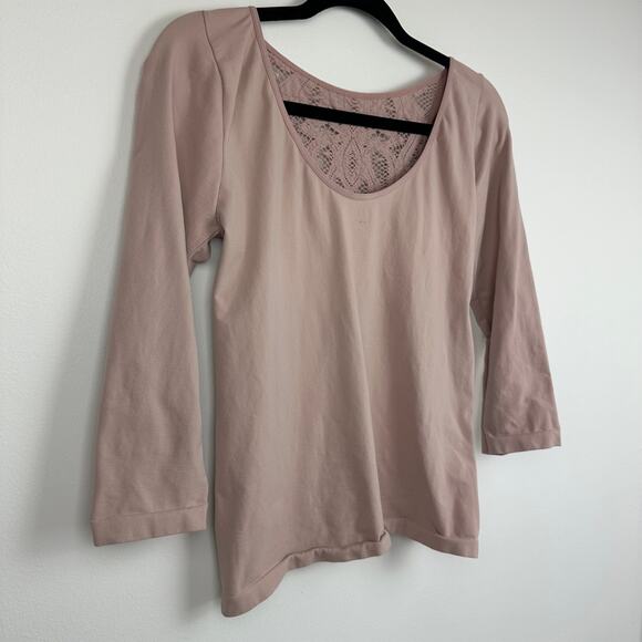 Free People Intimately Womens 3/4 Sleeve Lace Inset Stretch Blush Top Blouse M/L - Picture 5 of 9
